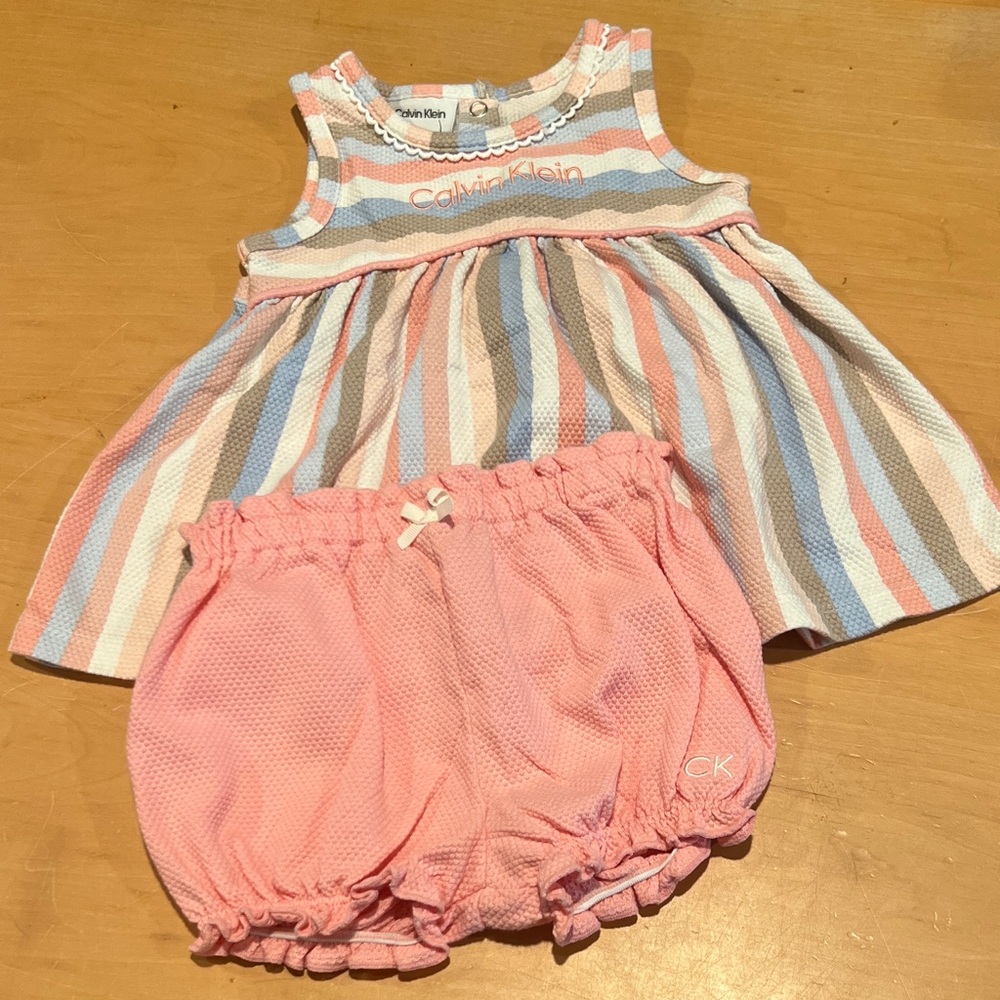 Calvin Klein Multicolor Striped Dress with Pink Diaper Cover